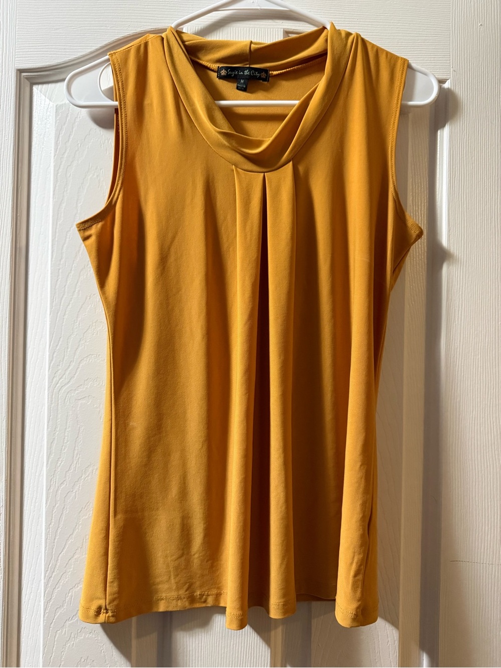 Sag Harbor Mustard Yellow Sleeveless Draped-Neck Tank